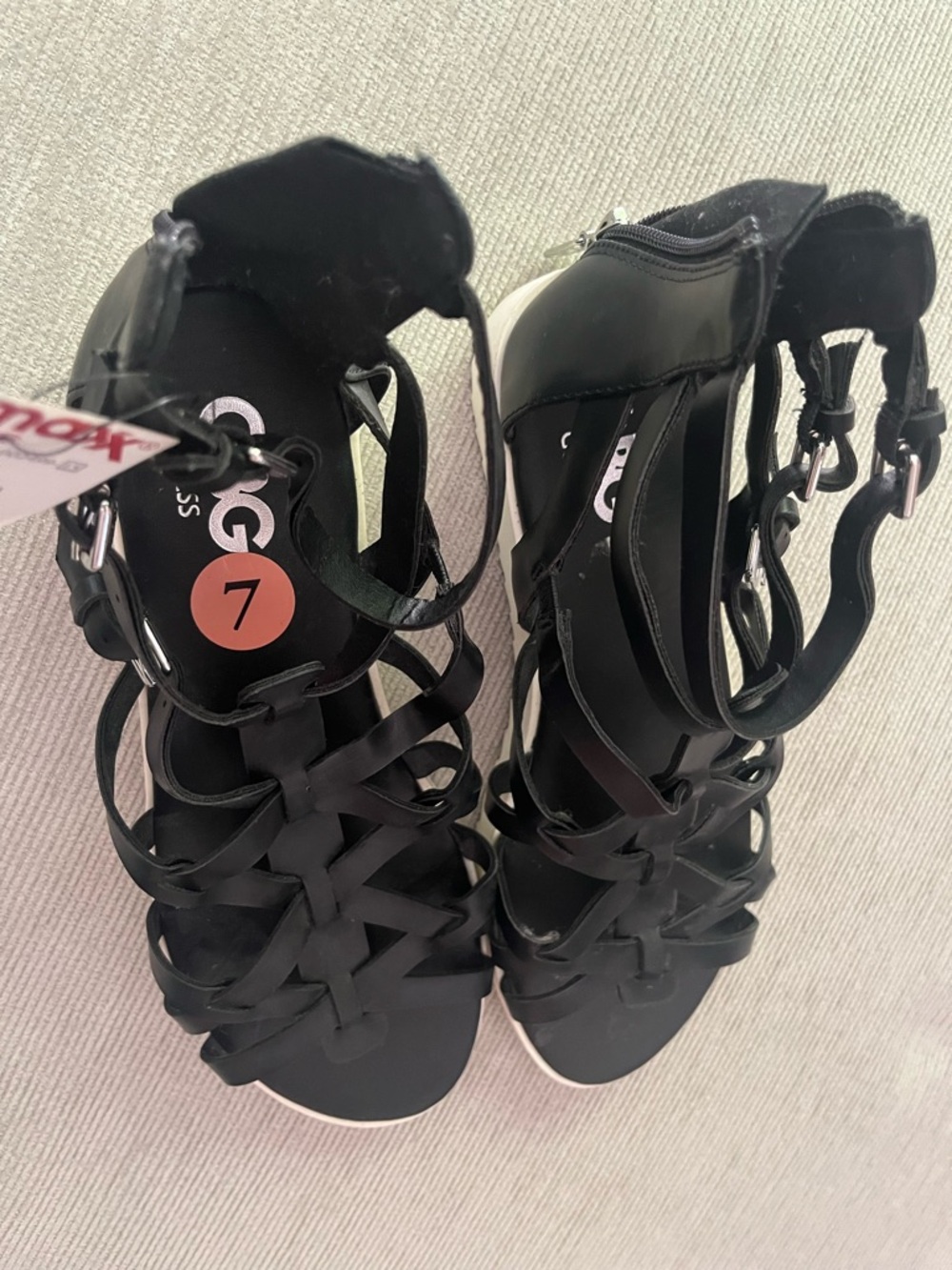 Guess Black Strappy Gladiator Sandals with Zip Back - Picture 2 of 3